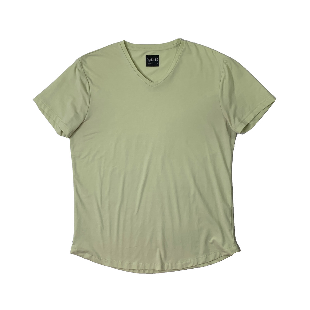 Cuts Shirt Mens L Large Celery Green Curved Hem V Neck Short Sleeve Muscle Tee
